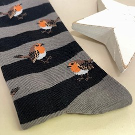Men's Bamboo Robins & Stripes Socks in Grey Men's Bamboo Robins & Stripes Socks in Grey