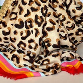 Leopard Print Multi Border Scarf in Pink Leopard Print Multi Border Scarf in Pink