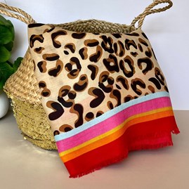 Leopard Print Multi Border Scarf in Pink Leopard Print Multi Border Scarf in Pink