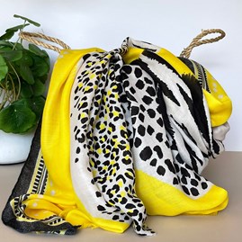 Tiger & Leopards Scarf in Yellow