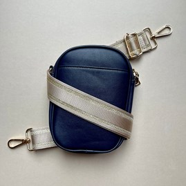 Cross Body Double Zip Bag in Navy Blue