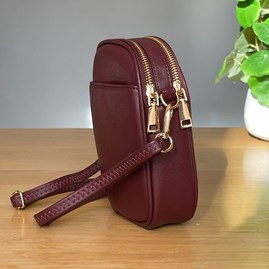 Cross Body Double Zip Bag in Wine