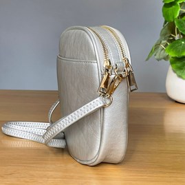 Cross Body Double Zip Bag in Silver Grey Cross Body Double Zip Bag in Silver Grey