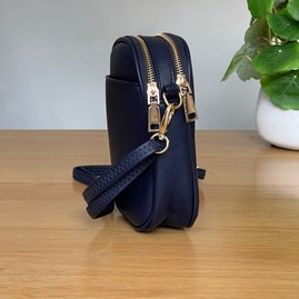 Cross Body Double Zip Bag in Navy Blue Cross Body Double Zip Bag in Navy Blue