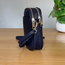 Cross Body Double Zip Bag in Navy Blue