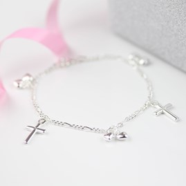 Children's Christening Cross And Heart Bracelet Children's Christening Cross And Heart Bracelet