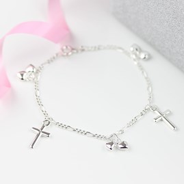 Children's Christening Cross And Heart Bracelet Children's Christening Cross And Heart Bracelet