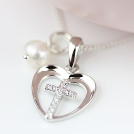 Personalised Child's Christening Cross In Heart Pendant Personalised Child's Christening Cross In Heart Pendant