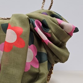 Large Flowers Scarf in Moss Green