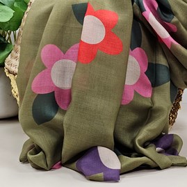 Large Flowers Scarf in Moss Green