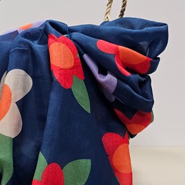 Large Flowers Scarf in Navy Blue