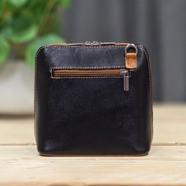 Leather Cross Body Handbag in Black and Tan