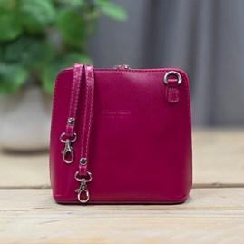 Leather Cross Body Handbag in Fuchsia Pink