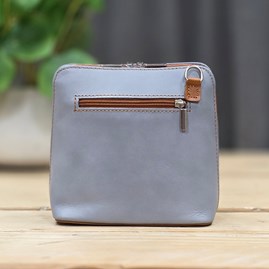 Leather Cross Body Handbag in Light Grey and Tan