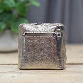Leather Cross Body Handbag in Metallic Gold