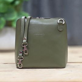 Leather Cross Body Handbag in Olive Green