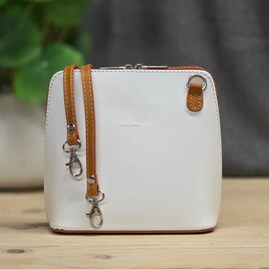 Leather Cross Body Handbag in White and Tan Leather Cross Body Handbag in White and Tan