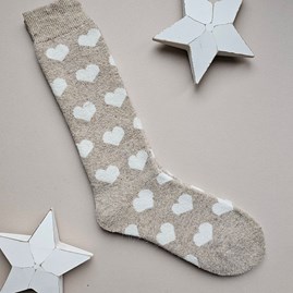 Long Welly Boot Socks with Hearts in Beige Long Welly Boot Socks with Hearts in Beige