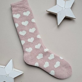 Long Welly Boot Socks with Hearts in Pink