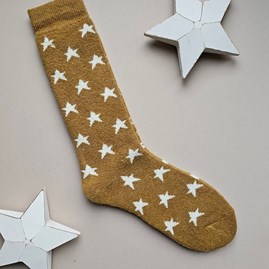 Long Welly Boot Socks with Stars in Mustard Yellow
