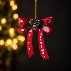 Metal Merry Christmas Bow Hanging Decoration