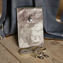 Metallic Leather Cross Body Phone Bag in Gold