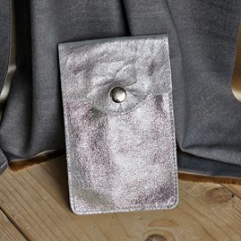 Metallic Leather Cross Body Phone Bag in Silver