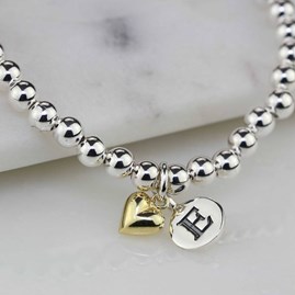 Personalised Skinny Bead Bracelet With Heart Charm Personalised Skinny Bead Bracelet With Heart Charm