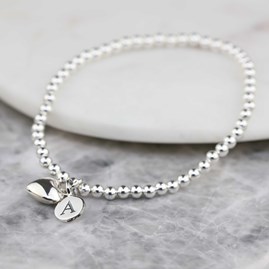 Personalised Skinny Bead Bracelet With Heart Charm Personalised Skinny Bead Bracelet With Heart Charm