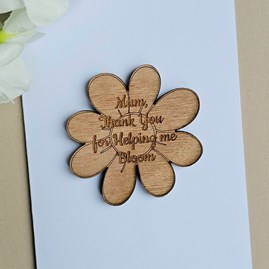 'Mum, Thank You' Wooden Flower Token and Card