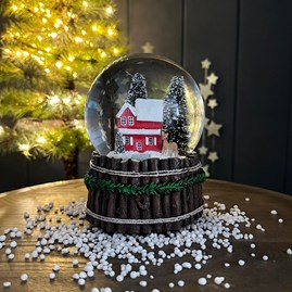 Musical Snowglobe With Red House Scene Musical Snowglobe With Red House Scene