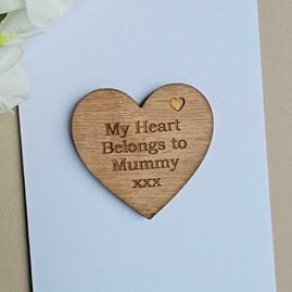 'My Heart Belongs To Mummy' Wooden Token and Card