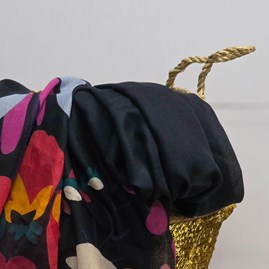 Navy Blue Recycled Scarf with Tropical Print Edge