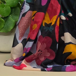 Navy Blue Recycled Scarf with Tropical Print Edge