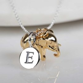 Elephant Necklace With Personalised Letter Charm Elephant Necklace With Personalised Letter Charm