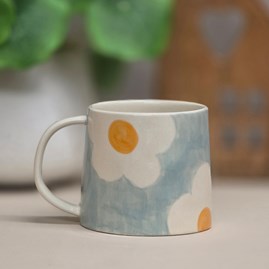 Orange Flower Light Blue Mug