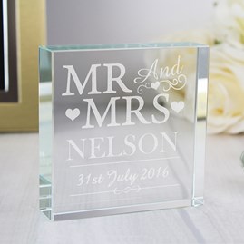 Personalised Crystal Message Block 'Mr And Mrs' Personalised Crystal Message Block 'Mr And Mrs'