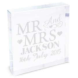 Personalised Crystal Message Block 'Mr And Mrs' Personalised Crystal Message Block 'Mr And Mrs'
