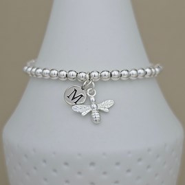 Personalised Beaded Bracelet with Bee Charm Personalised Beaded Bracelet with Bee Charm