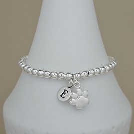 Personalised Beaded Bracelet With Paw Print Charm Personalised Beaded Bracelet With Paw Print Charm