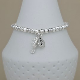Personalised Beaded Bracelet with Seahorse Charm Personalised Beaded Bracelet with Seahorse Charm