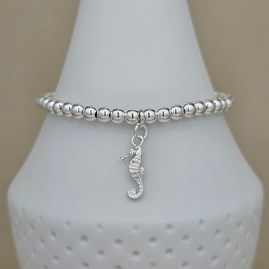 Personalised Beaded Bracelet with Seahorse Charm Personalised Beaded Bracelet with Seahorse Charm
