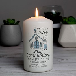 Personalised Boys First Holy Communion Pillar Candle Personalised Boys First Holy Communion Pillar Candle