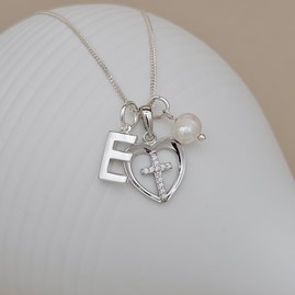 Personalised Child's First Holy Communion Cross In Heart Pendant Personalised Child's First Holy Communion Cross In Heart Pendant