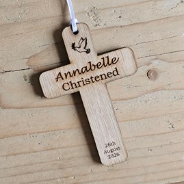 Personalised Christening Cross Hanging Decoration Card Personalised Christening Cross Hanging Decoration Card