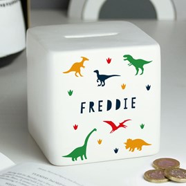 Personalised Dinosaur Ceramic Square Money Box Personalised Dinosaur Ceramic Square Money Box