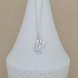 Personalised Eid Moon And Star Charm Silver Necklace Personalised Eid Moon And Star Charm Silver Necklace