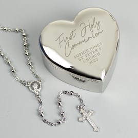 Personalised First Holy Communion Rosary Beads and Cross Heart Trinket Box Personalised First Holy Communion Rosary Beads and Cross Heart Trinket Box
