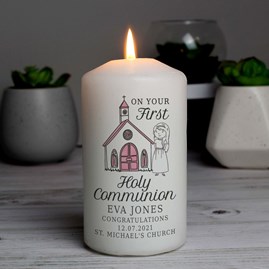 Personalised Girls First Holy Communion Pillar Candle Personalised Girls First Holy Communion Pillar Candle