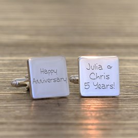 Personalised 'Happy Anniversary' Silver Cufflinks Personalised 'Happy Anniversary' Silver Cufflinks